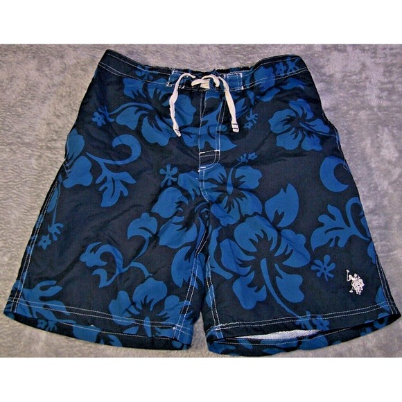 Polo Swim Men's Large trunks black blue with pockets Pre-Owned U. S. Polo Assn - Picture 1 of 13